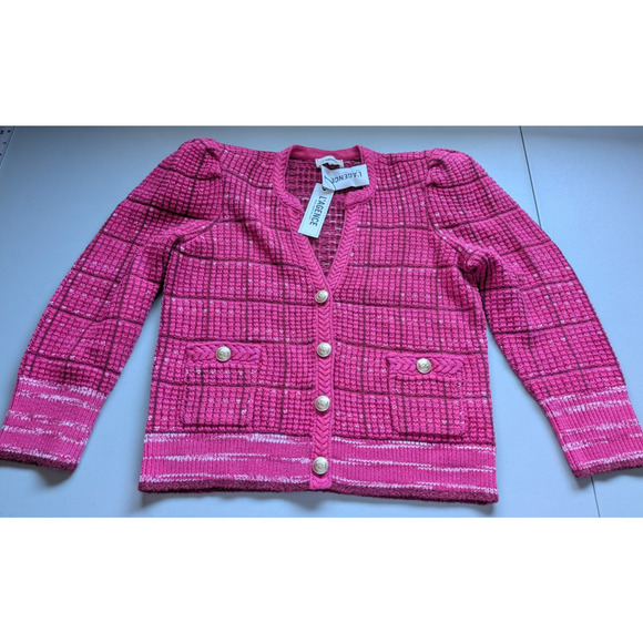 NWT L'Agence Jenni V-neck Cropped Knit Cardigan Size L Hot Pink #3E515 - Picture 2 of 15